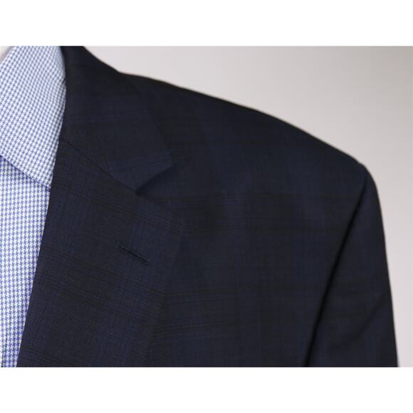 Jack Victor Black Navy Blue Tartan Plaid 2-Btn Sportcoat Blazer Jacket 52R - Picture 4 of 9